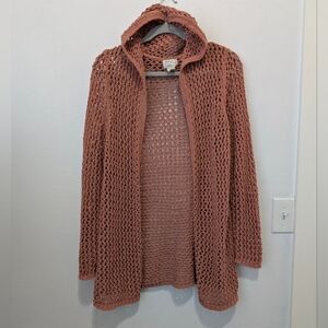 Artelier Nicole Miller Women's Hooded Open Knit Cardigan Dusty Rose Size S